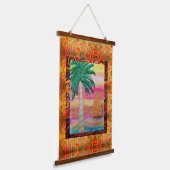 Tapestry - Abstract Palm Tree and Sailboat Hangend Wandkleed (Gebogen)
