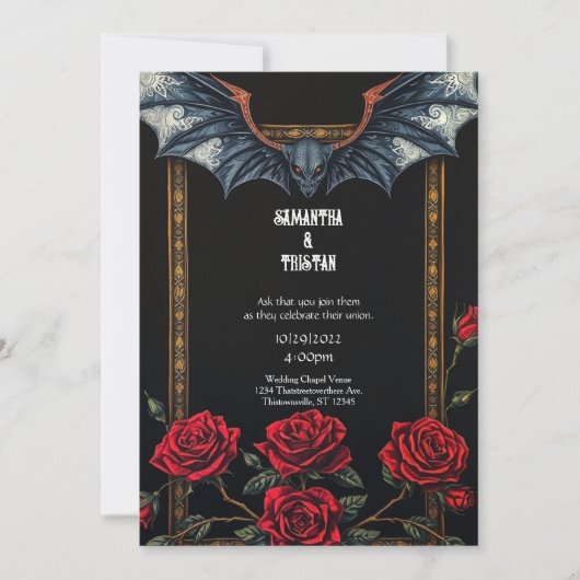 Tapestry Bat and Roses Gothic Wedding Invitation Kaart (Voorkant)