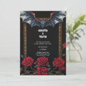 Tapestry Bat and Roses Gothic Wedding Invitation Kaart (Staand voorkant)