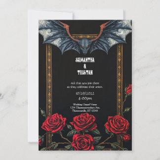 Tapestry Bat and Roses Gothic Wedding Invitation Kaart