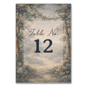Tapestry Blue Toile Vintage Woodland Table Number Kaart (Achterkant)