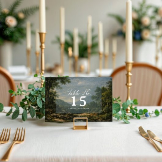 Tapestry Blue Toile Vintage Woodland Table Number Kaart