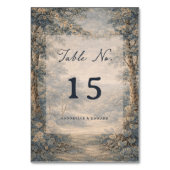 Tapestry Blue Toile Vintage Woodland Table Number Kaart (Achterkant)