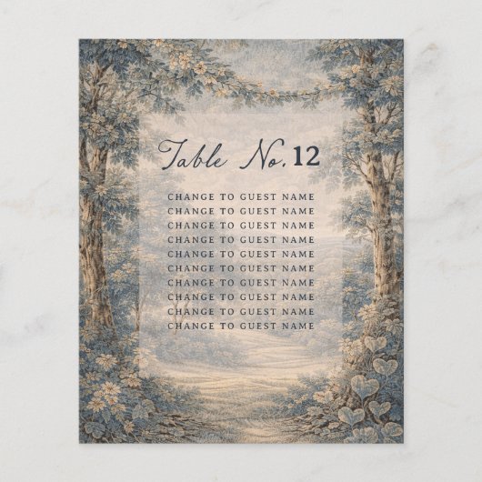 Tapestry Blue Toile wedding table seating chart (Voorkant)