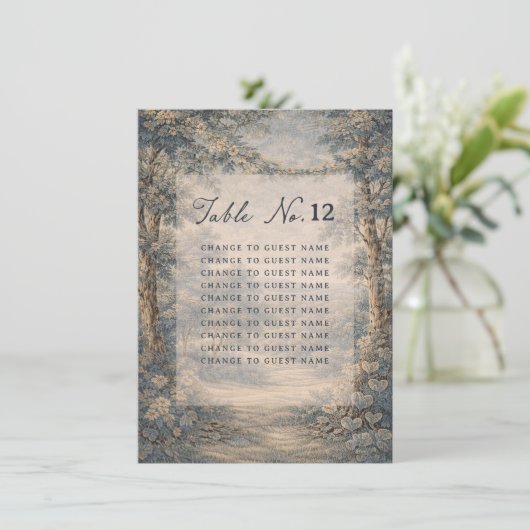 Tapestry Blue Toile wedding table seating chart (Staand voorkant)