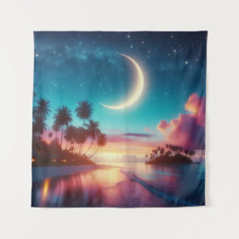Tapestry Crescent Moon Tropical Beach Art Wandkleed