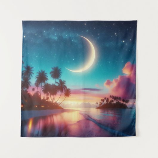Tapestry Crescent Moon Tropical Beach Art Wandkleed (Voorkant)