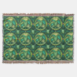 Tapestry featuring a pattern of green tropical  deken