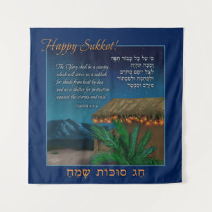 Tapestry Happy Sukkot Hebrew English Bijbelse Vers Wandkleed