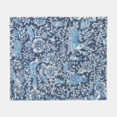 Tapestry Indigo Blue White Woodland Animal Floral Fleece Deken (Voorkant (Horizontaal))
