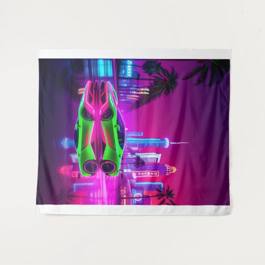 Tapestry Neon Racer – jaren 80 Retro-futuristische Wandkleed (Voorkant (horizontaal))