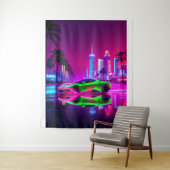 Tapestry Neon Racer – jaren 80 Retro-futuristische Wandkleed (In situ)