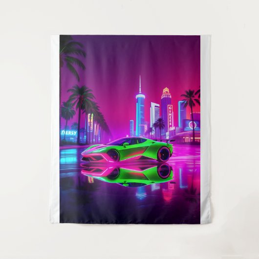 Tapestry Neon Racer – jaren 80 Retro-futuristische Wandkleed (Voorkant)