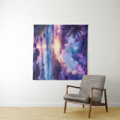 Tapestry Paarse Sunset Tropical Beach Moon Art Wandkleed (In Situ (horizontaal))