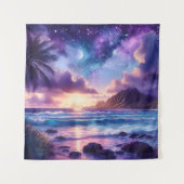 Tapestry Paarse Sunset Tropical Beach Moon Art Wandkleed (Voorkant)