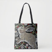 Tapestry Stijl Grijs Konijn Schattigee Canvas tas  (Voorkant)