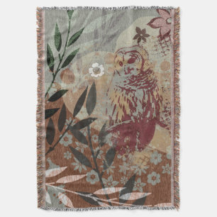 Tapestry Style Uil Bladeren Bloem Collage Deken
