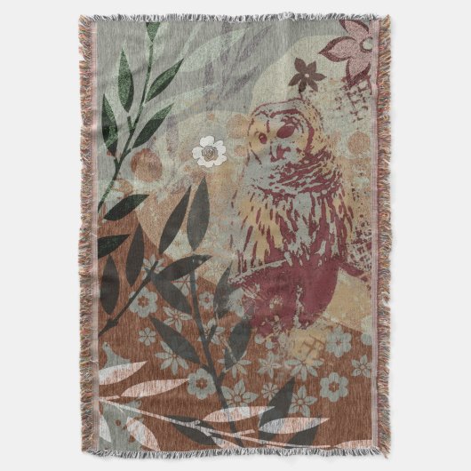 Tapestry Style Uil Bladeren Bloem Collage Deken (Voorkant Verticaal)