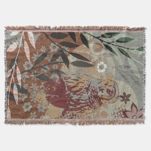 Tapestry Style Uil Bladeren Bloem Collage Deken (Voorkant)