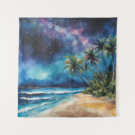 Tapestry Tropical Beach Night Sky Stars Wandkleed