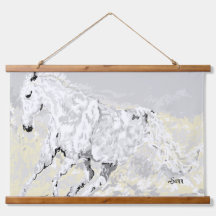 Tapestry : wild white Stallion 