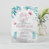 Tapige florale waterverf roze vlinder kaart (Staand voorkant)