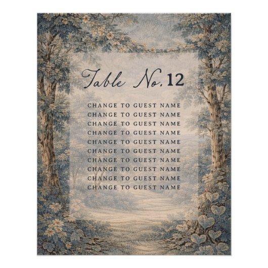 Tapijt Blauwe Toile bruidstafel zitplaatskaart Perfect Poster (Voorkant)
