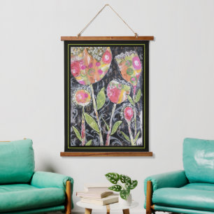 Tapijt - Bloemen in gemengde techniek Hangend Wandkleed