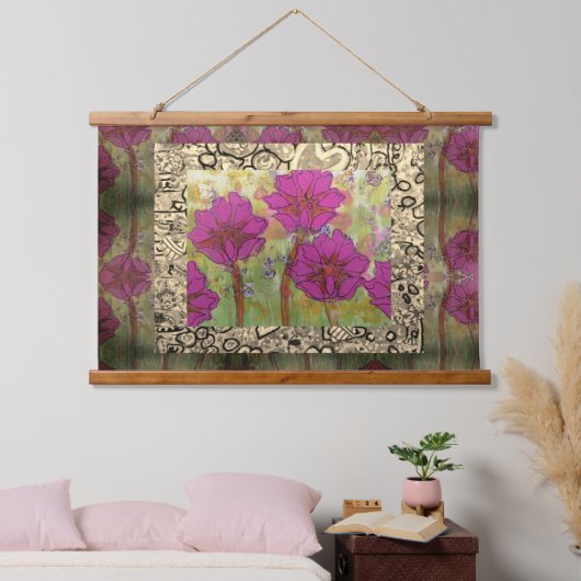 Tapijt - Drie Roze Bloemen Hangend Wandkleed (Slaapkamer)