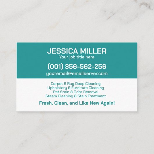 Tapijt- en stofferingsreinigingsdiensten visitekaartje (Achterkant)
