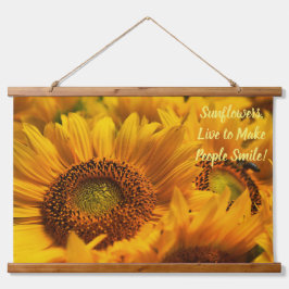 Tapijt Gele Zonnebloemen Motto Houten Bovenkant  Hangend Wandkleed