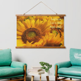 Tapijt Gele Zonnebloemen Motto Houten Bovenkant  Hangend Wandkleed