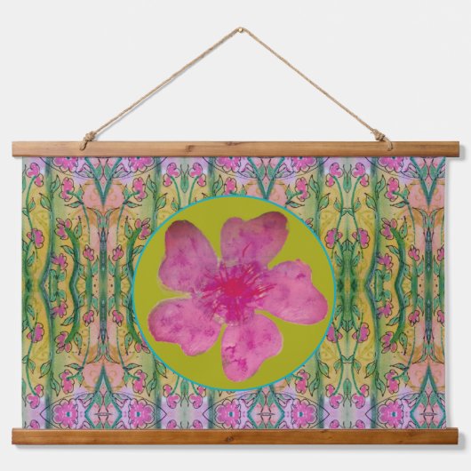 Tapijt - Grote Roze Bloem Hangend Wandkleed (Voorkant)