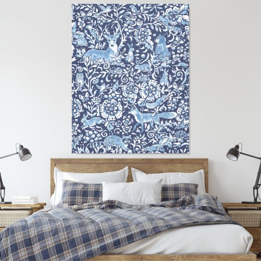 Tapijt look groot blauw wit bos dierlijke kunst canvas afdruk (Insitu (Slaapkamer))