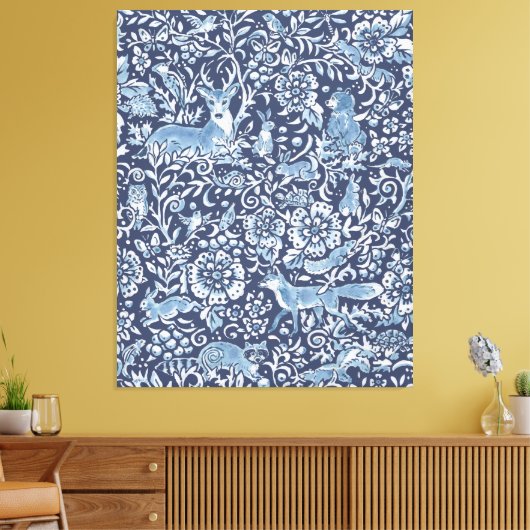 Tapijt look groot blauw wit bos dierlijke kunst canvas afdruk (Insitu (Woonkamer))
