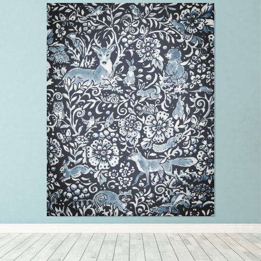 Tapijt look groot blauw wit bos dierlijke kunst canvas afdruk (Insitu (Houten vloer))