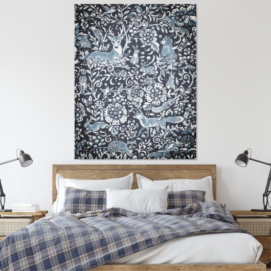 Tapijt look groot blauw wit bos dierlijke kunst canvas afdruk (Insitu (Slaapkamer))