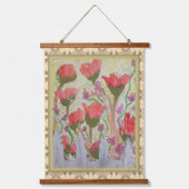 Tapijt - Rode Bloemen Witte Omheining 2 Hangend Wandkleed (Voorkant)