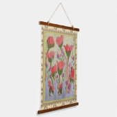 Tapijt - Rode Bloemen Witte Omheining 2 Hangend Wandkleed (Gebogen)