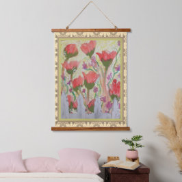 Tapijt - Rode Bloemen Witte Omheining 2 Hangend Wandkleed