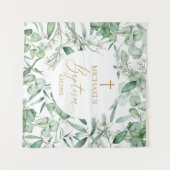 Tapiz  Baptism Eucalyptus greenery backdrop banner Wandkleed (Voorkant (horizontaal))