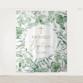 Tapiz Baptism Eucalyptus greenery backdrop banner Wandkleed (Voorkant)