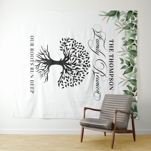 Tapiz Family reunion greenery tree backdrop banner Wandkleed (In Situ (horizontaal))