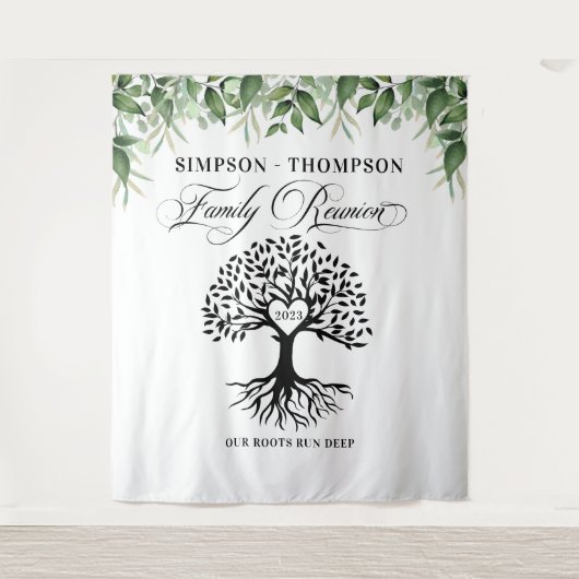 Tapiz Family reunion greenery tree backdrop banner Wandkleed (Voorkant)