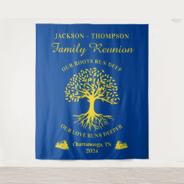 Tapiz Family reunion tree backdrop banner blue Wandkleed