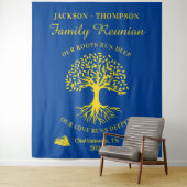 Tapiz Family reunion tree backdrop banner blue Wandkleed (In situ)