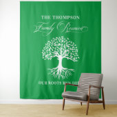 Tapiz Family reunion tree backdrop banner green Wandkleed (In situ)