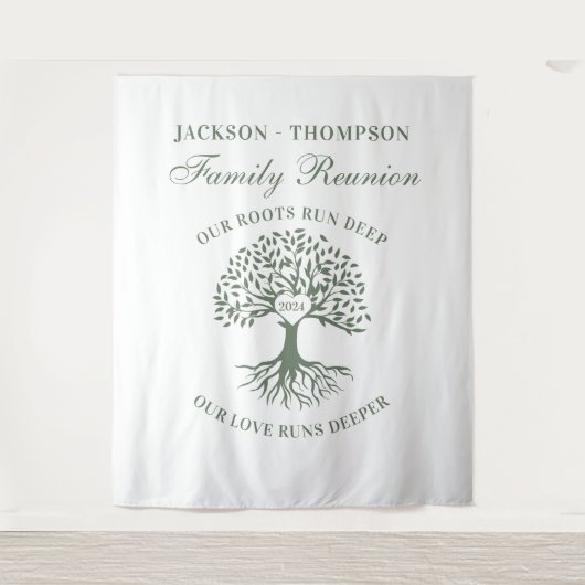 Tapiz Family reunion tree backdrop banner green Wandkleed (Voorkant)
