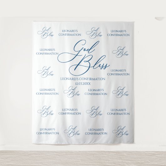 Tapiz God Bless Elegant blue photobooth backdrop Wandkleed (Voorkant)