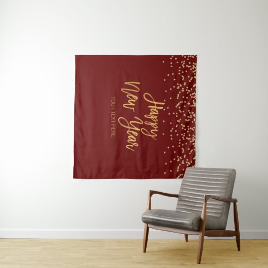 Tapiz Happy New Year gold text Backdrop banner Wandkleed (In Situ (horizontaal))